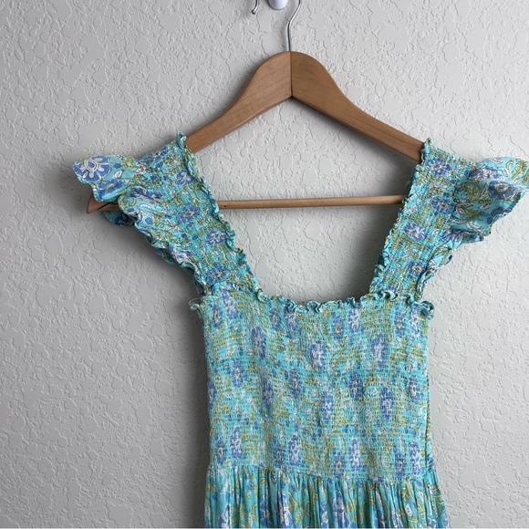 Rixo Kendall Maxi Dress XS Floral Print Sleeveless Ruffle Smock - Picture 3 of 11